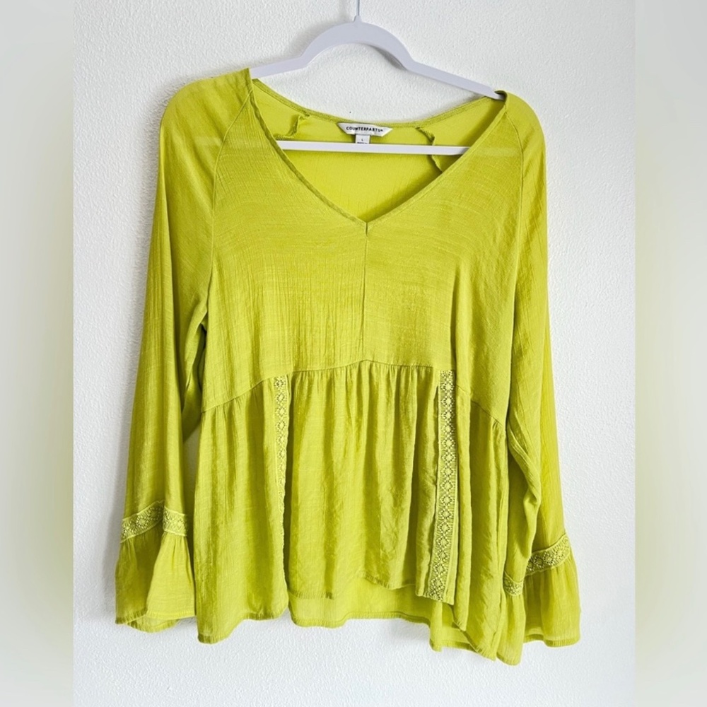 Counterparts Long Sleeve Gauze Sheer Boho Peasant Fairy Citrine Green Top L